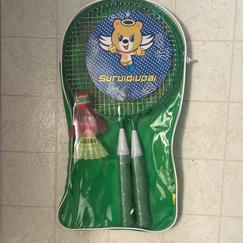 Green Badminton Set with Shuttlecocks